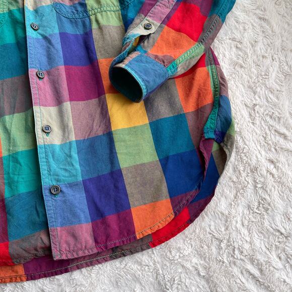 SOLD Vintage lizwear rainbow plaid checkered shirt long sleeve button-down M - Picture 7 of 17